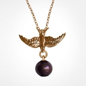 Small swallow pendant with Pearl charm, rose gold