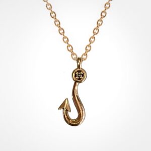 Small fisherman’s hook pendant with diamond, yellow gold (mirror finish)