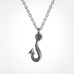 Small fisherman’s hook pendant with diamond, white gold (mirror finish)