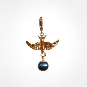 Small swallow earring with pearl charm, rose gold (single)