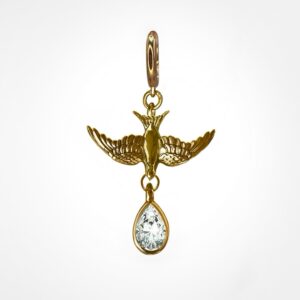 Safe Return Swallow Earring On Huggie clicker hoop, Yellow Gold (Single)