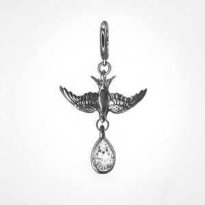 Safe return swallow earring On Huggie clicker hoop,, white gold (single)