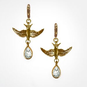 Medium Swallow & Teardrop CZ Charm Huggie Hoop – 18ct Gold Vermeil on Silver