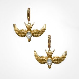 Swallow pear diamond earrings on fisherman’s hook, yellow gold