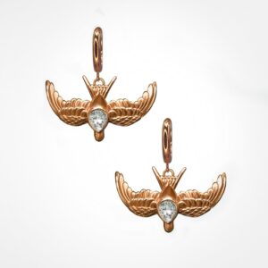 Swallow pear diamond earrings on fisherman’s hook, rose gold