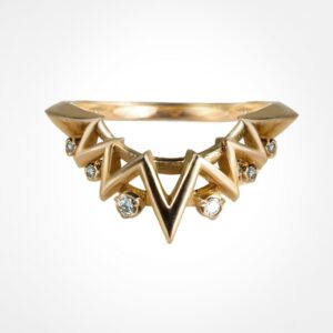 Compass and crescent moon diamond ring yellow gold