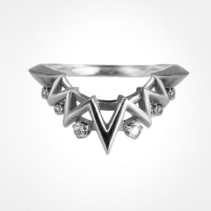 Compass and crescent moon diamond ring white gold