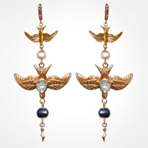 double swallow diamond & pearl cocktail earrings, rose gold