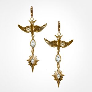 Swallow & Northern Star Cocktail Drop Earrings – 18ct Gold Vermeil with CZ on Huggie Hoops