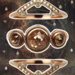 Rose gold smoky quartz and diamond ring set with matching contour bands