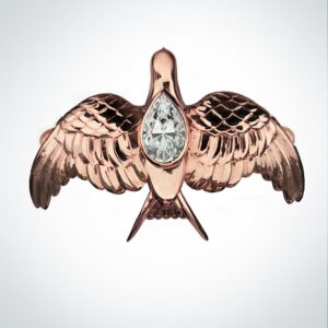 SAMPLE SALE: Swallow Ring With Pear Diamond, 9ct Rose Gold