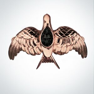 SAMPLE SALE: Swallow Ring With Pear Black Diamond, 9ct Rose Gold