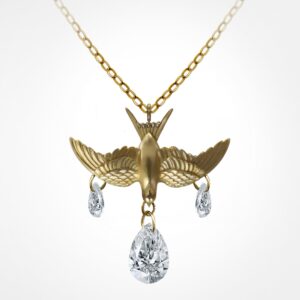 Golden swallow diamond drop charm nautical flight pendant