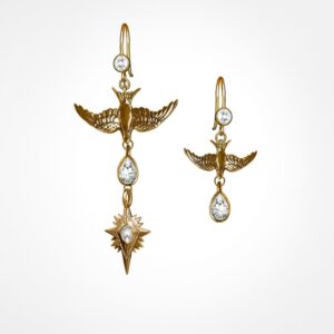 Swallow Bird Mismatched Gold Earrings - Celestial Statement jewellery