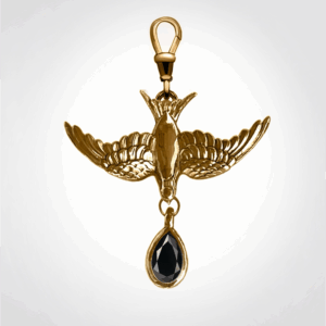 “Safe return” swallow charm, black pear gemstone