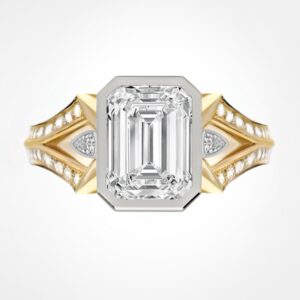 “LUMORA” emerald sunrise diamond ring, mixed golds