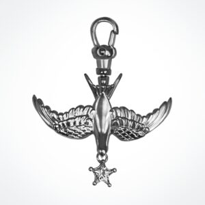 “Safe return” Silver Swallow Charm with Heart-Cut CZ Dropl