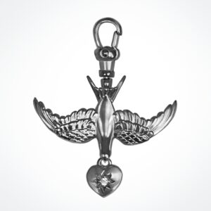Silver Safe Return Charm with Swallow & Star Heart Drop