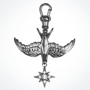 “Safe Return” Silver Swallow 8 Pointed Star cz drop Charm