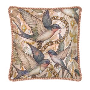 “The illustrated interior” swallow square silk cushion
